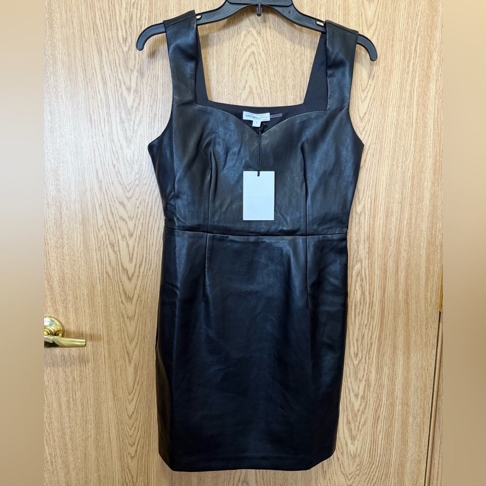 New Grey Lab Black Faux Leather Sweetheart Mini Dress